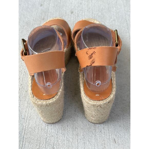 Soludos Minorca Women's 9 Brown Leather Espadrille Platform Sandals Peep Toe - Picture 6 of 11